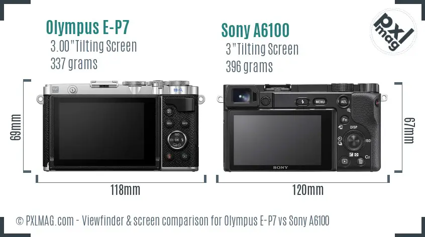 Olympus E-P7 vs Sony A6100 Screen and Viewfinder comparison