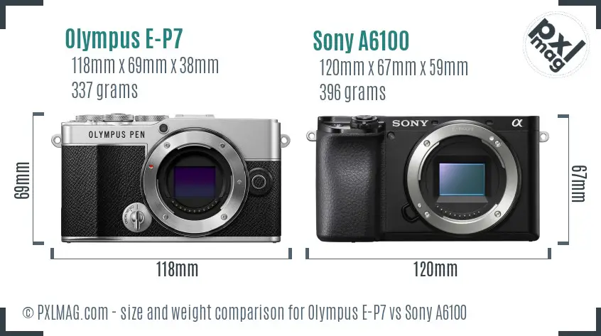 Olympus E-P7 vs Sony A6100 size comparison