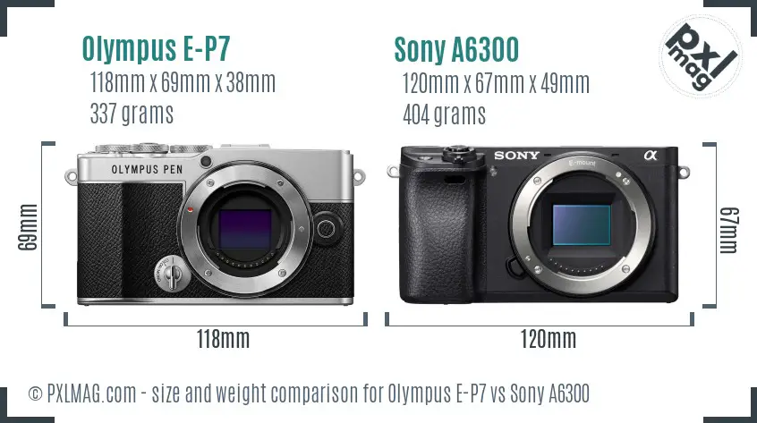 Olympus E-P7 vs Sony A6300 size comparison