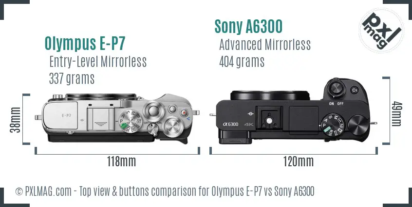 Olympus E-P7 vs Sony A6300 top view buttons comparison