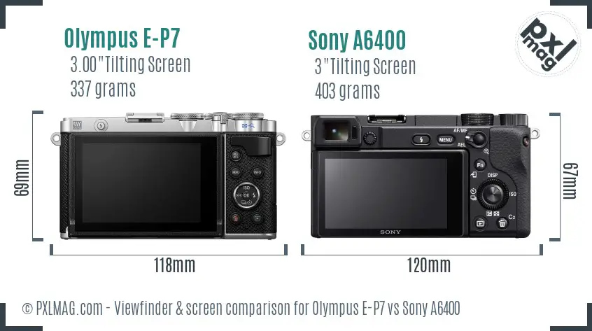 Olympus E-P7 vs Sony A6400 Screen and Viewfinder comparison