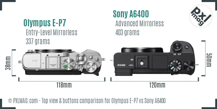 Olympus E-P7 vs Sony A6400 top view buttons comparison