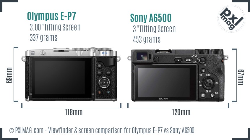 Olympus E-P7 vs Sony A6500 Screen and Viewfinder comparison