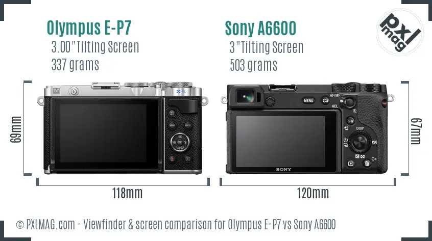 Olympus E-P7 vs Sony A6600 Screen and Viewfinder comparison