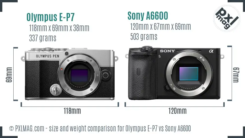 Olympus E-P7 vs Sony A6600 size comparison