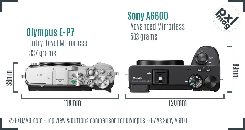 Olympus E-P7 vs Sony A6600 top view buttons comparison