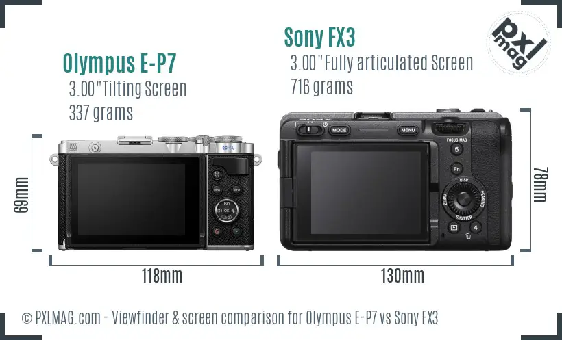Olympus E-P7 vs Sony FX3 Screen and Viewfinder comparison