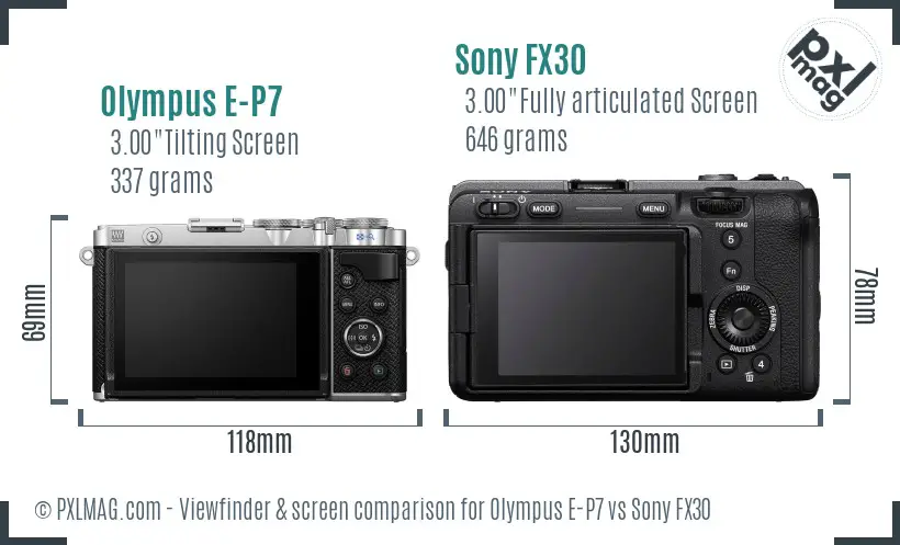 Olympus E-P7 vs Sony FX30 Screen and Viewfinder comparison