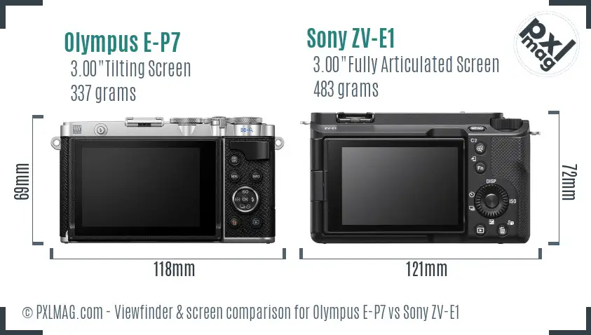 Olympus E-P7 vs Sony ZV-E1 Screen and Viewfinder comparison