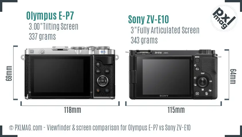 Olympus E-P7 vs Sony ZV-E10 Screen and Viewfinder comparison