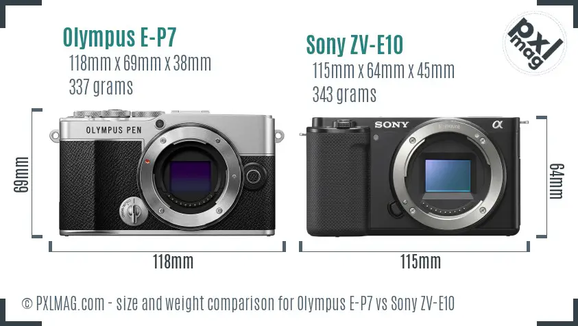 Olympus E-P7 vs Sony ZV-E10 size comparison
