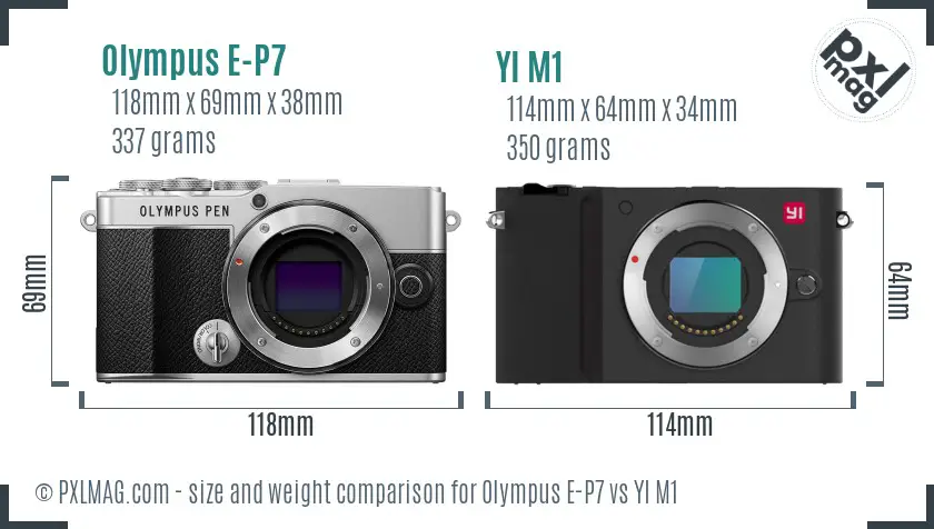 Olympus E-P7 vs YI M1 size comparison