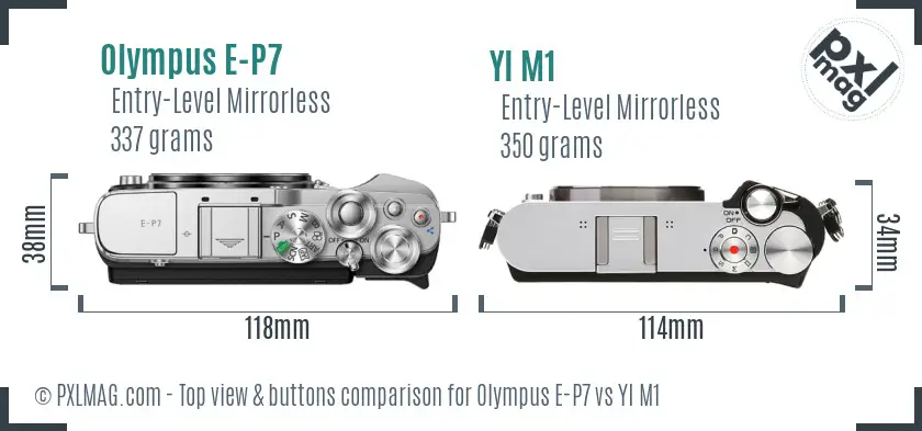 Olympus E-P7 vs YI M1 top view buttons comparison