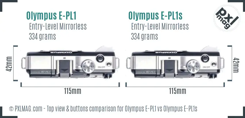 Olympus E-PL1 vs Olympus E-PL1s top view buttons comparison