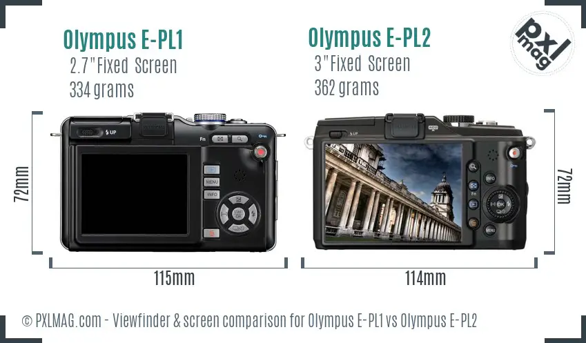 Olympus E-PL1 vs Olympus E-PL2 Screen and Viewfinder comparison