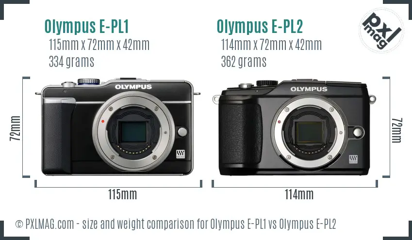 Olympus E-PL1 vs Olympus E-PL2 size comparison