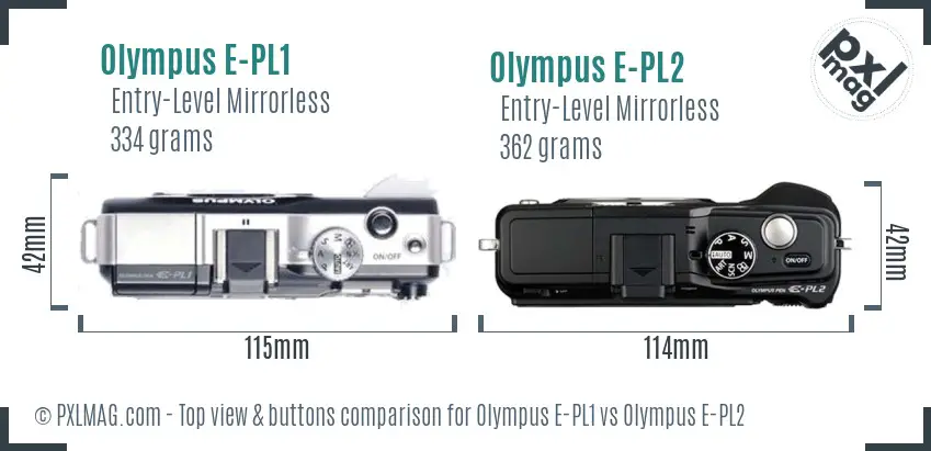 Olympus E-PL1 vs Olympus E-PL2 top view buttons comparison