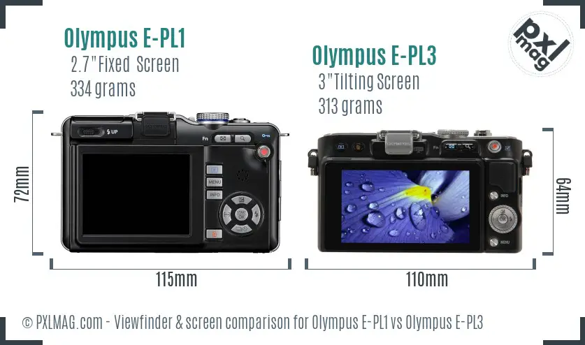 Olympus E-PL1 vs Olympus E-PL3 Screen and Viewfinder comparison