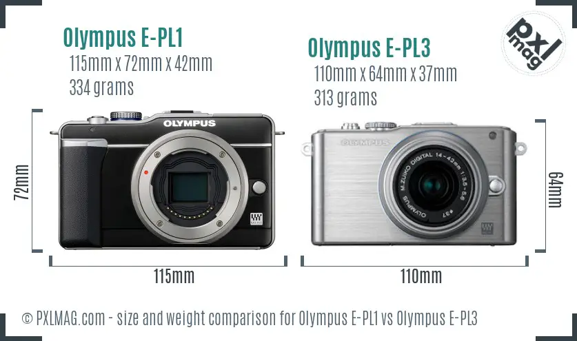 Olympus E-PL1 vs Olympus E-PL3 size comparison