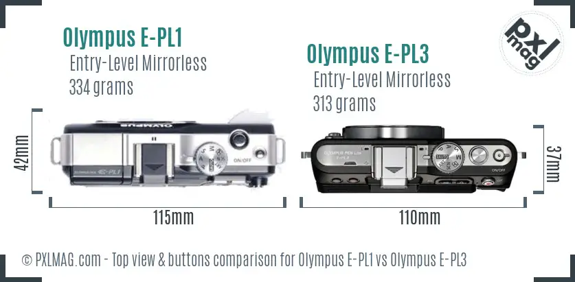 Olympus E-PL1 vs Olympus E-PL3 top view buttons comparison