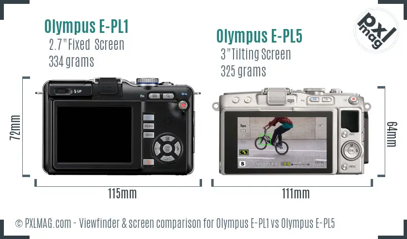 Olympus E-PL1 vs Olympus E-PL5 Screen and Viewfinder comparison