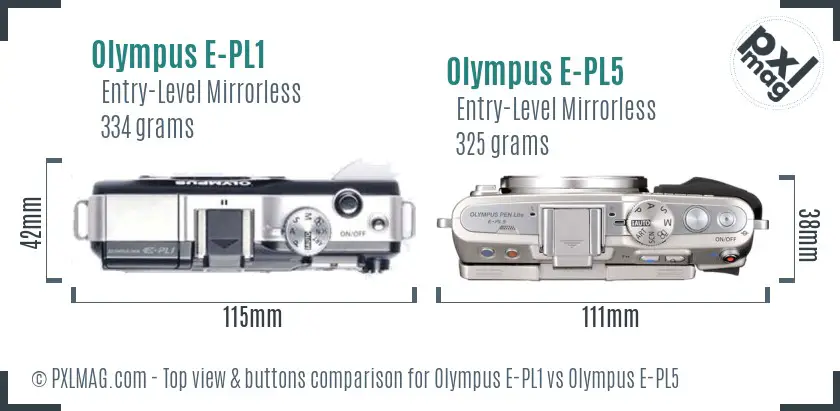 Olympus E-PL1 vs Olympus E-PL5 top view buttons comparison