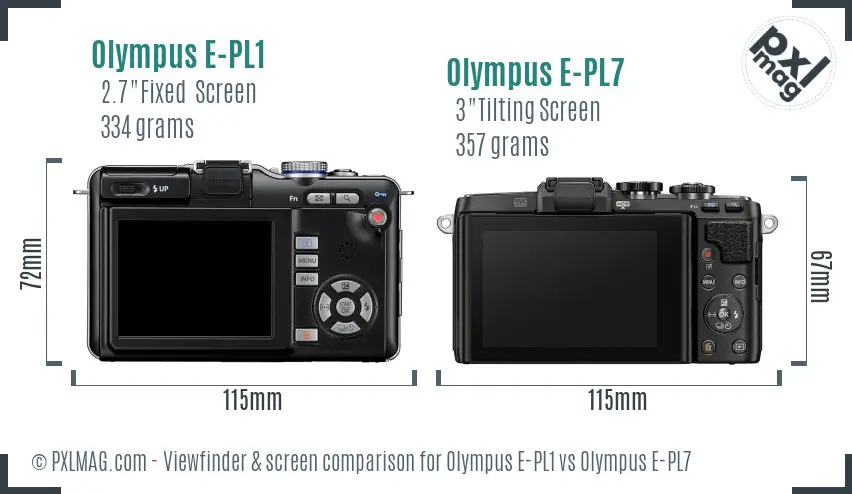 Olympus E-PL1 vs Olympus E-PL7 Screen and Viewfinder comparison