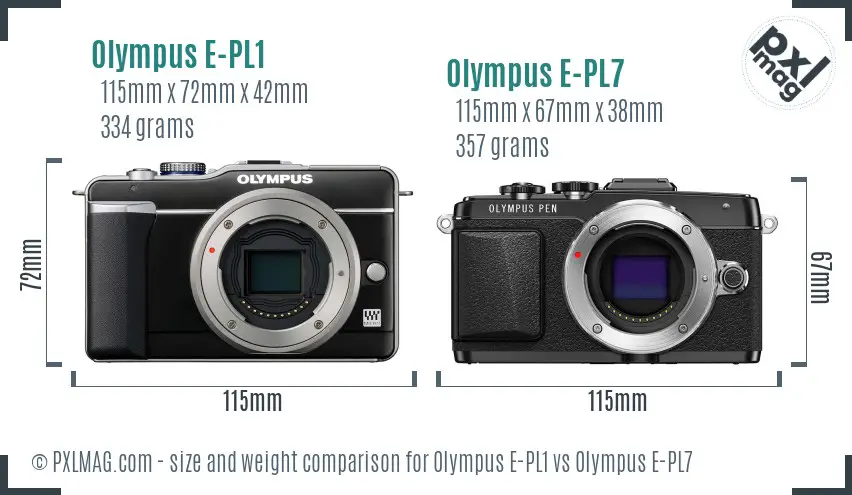 Olympus E-PL1 vs Olympus E-PL7 size comparison