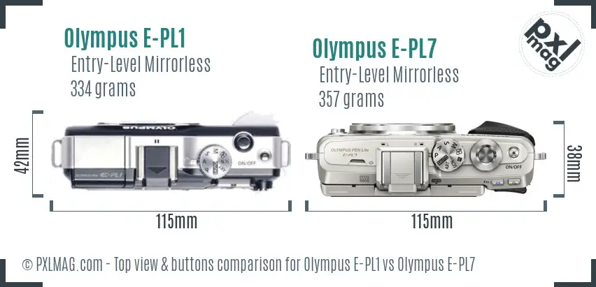 Olympus E-PL1 vs Olympus E-PL7 top view buttons comparison