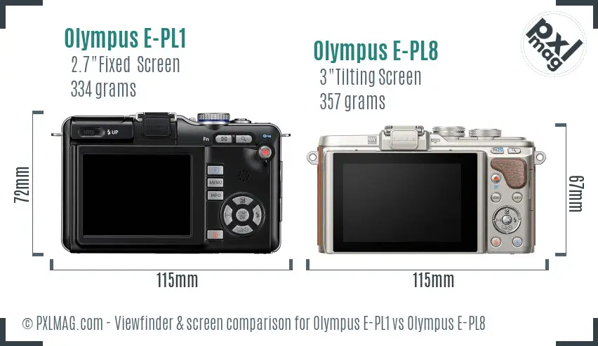 Olympus E-PL1 vs Olympus E-PL8 Screen and Viewfinder comparison