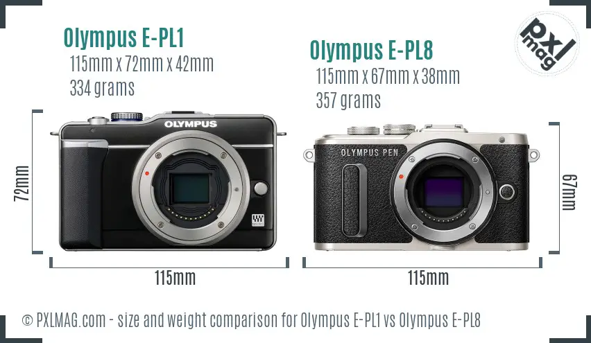 Olympus E-PL1 vs Olympus E-PL8 size comparison