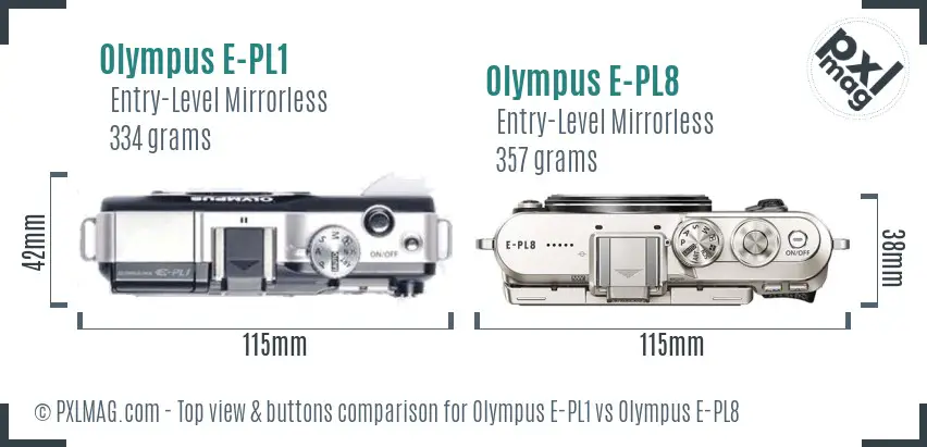 Olympus E-PL1 vs Olympus E-PL8 top view buttons comparison