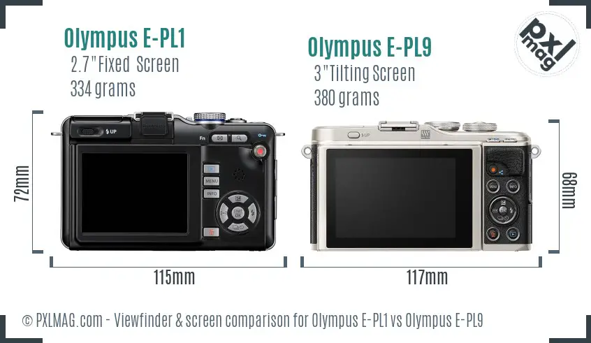 Olympus E-PL1 vs Olympus E-PL9 Screen and Viewfinder comparison