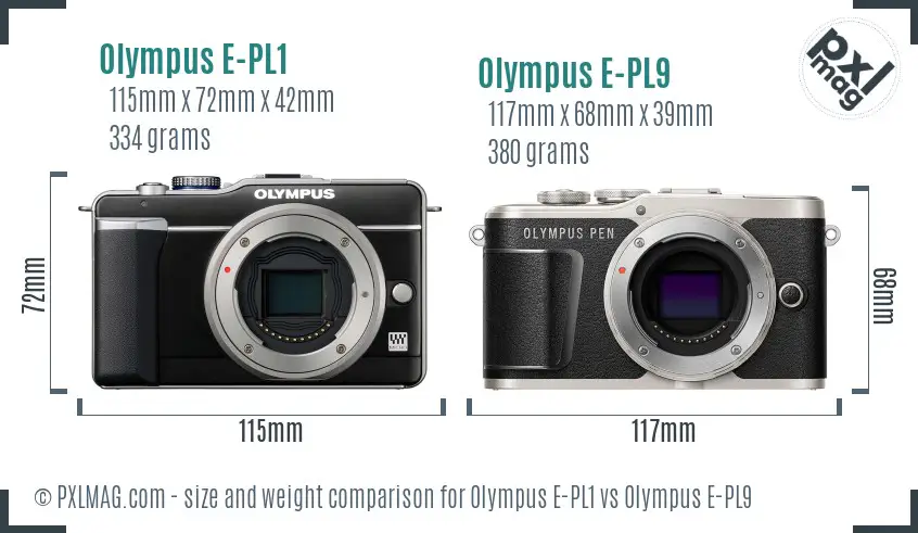 Olympus E-PL1 vs Olympus E-PL9 size comparison