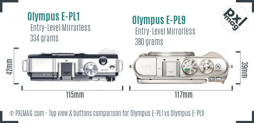 Olympus E-PL1 vs Olympus E-PL9 top view buttons comparison
