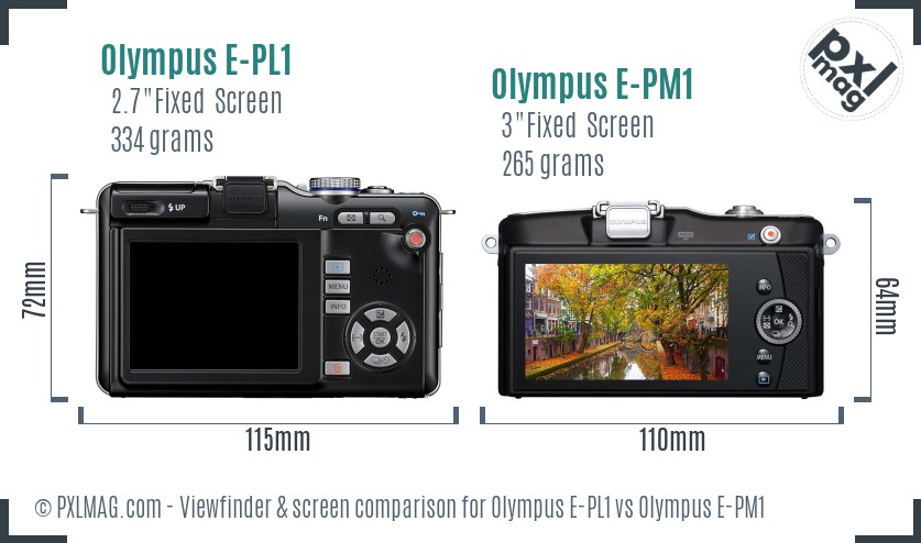 Olympus E-PL1 vs Olympus E-PM1 Screen and Viewfinder comparison
