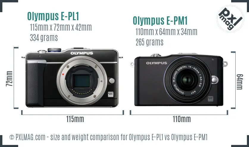 Olympus E-PL1 vs Olympus E-PM1 size comparison