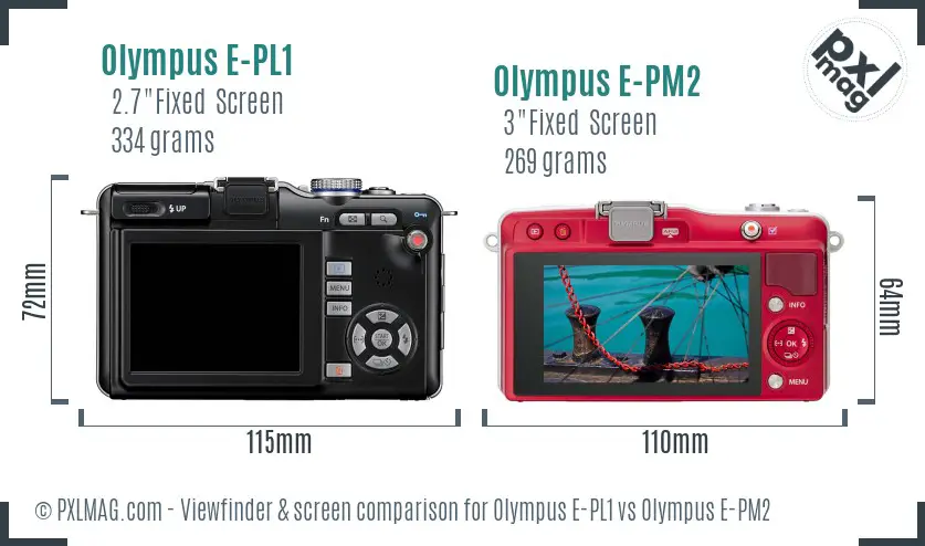 Olympus E-PL1 vs Olympus E-PM2 Screen and Viewfinder comparison
