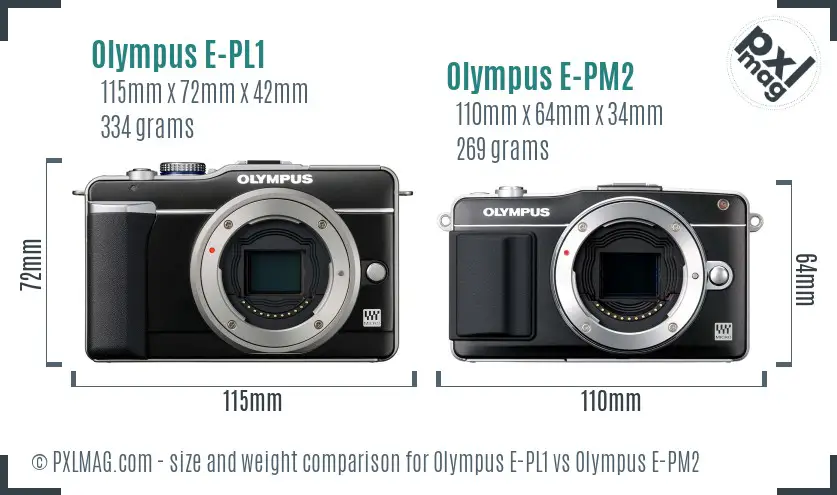 Olympus E-PL1 vs Olympus E-PM2 size comparison
