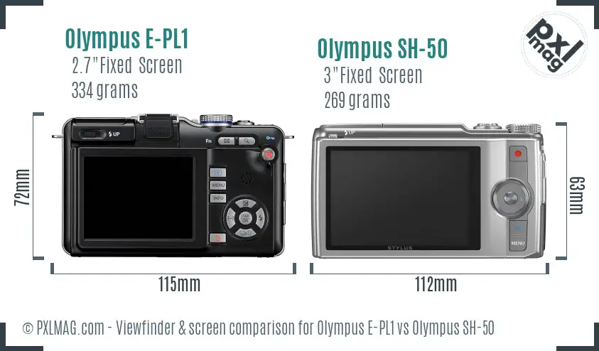 Olympus E-PL1 vs Olympus SH-50 Screen and Viewfinder comparison