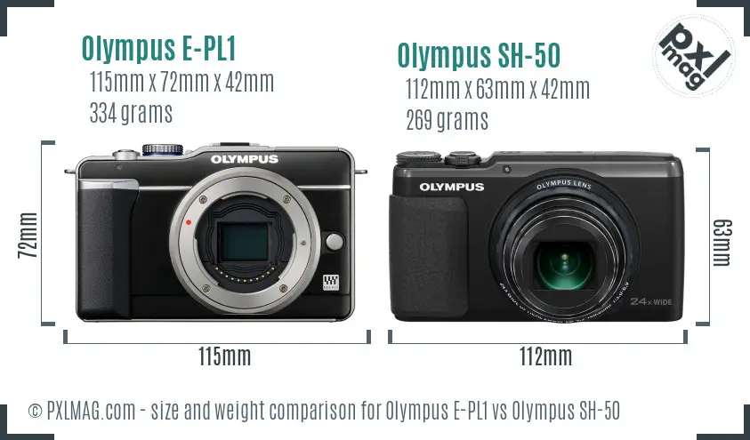 Olympus E-PL1 vs Olympus SH-50 size comparison