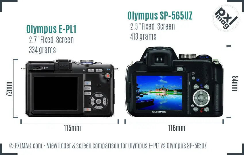 Olympus E-PL1 vs Olympus SP-565UZ Screen and Viewfinder comparison