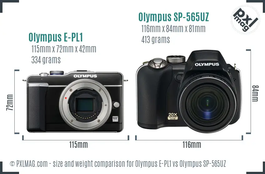 Olympus E-PL1 vs Olympus SP-565UZ size comparison