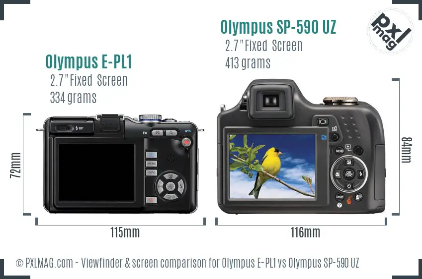 Olympus E-PL1 vs Olympus SP-590 UZ Screen and Viewfinder comparison