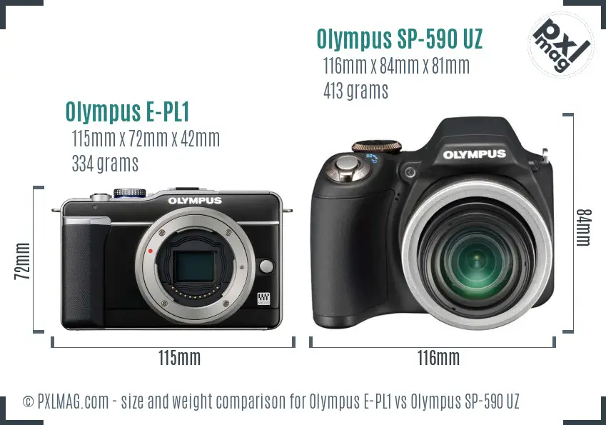 Olympus E-PL1 vs Olympus SP-590 UZ size comparison