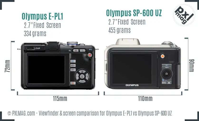 Olympus E-PL1 vs Olympus SP-600 UZ Screen and Viewfinder comparison
