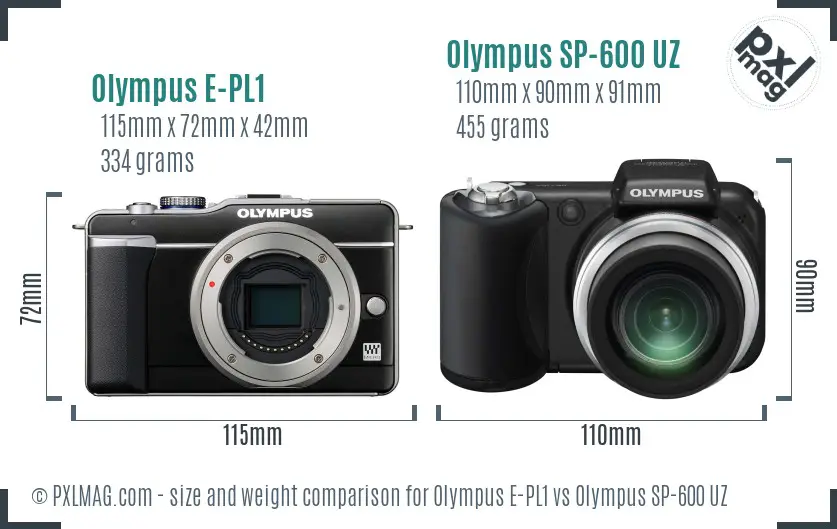Olympus E-PL1 vs Olympus SP-600 UZ size comparison
