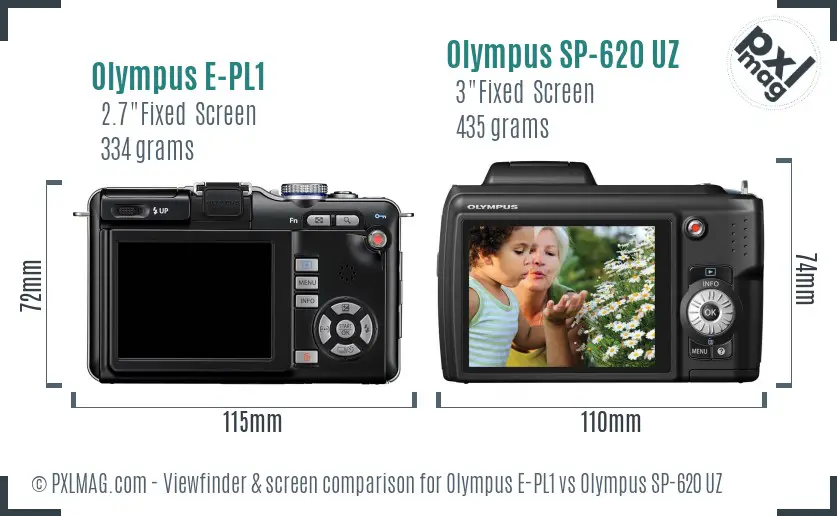 Olympus E-PL1 vs Olympus SP-620 UZ Screen and Viewfinder comparison