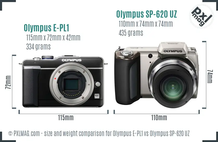 Olympus E-PL1 vs Olympus SP-620 UZ size comparison