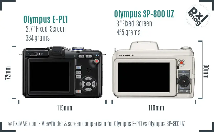 Olympus E-PL1 vs Olympus SP-800 UZ Screen and Viewfinder comparison